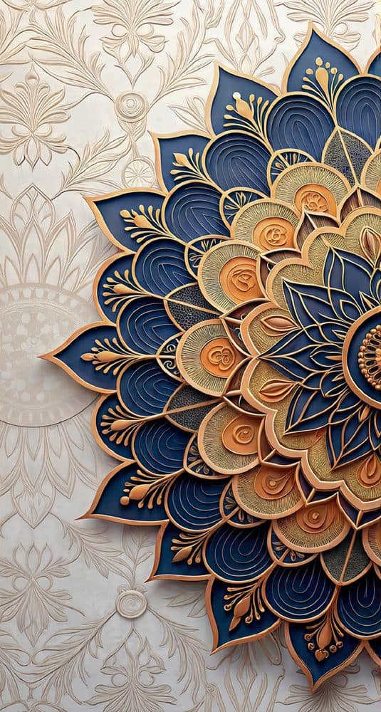 Dekoratif duvar paneli HD26228 — Mandala, lacivert ve altın