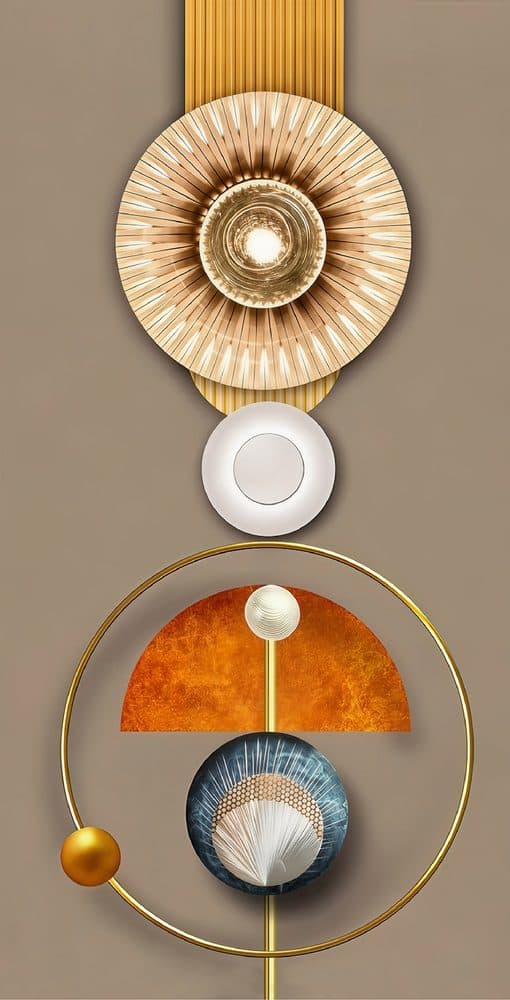 Dekoratif duvar paneli HD26240 — soyut, vizon ve kehribar, daire