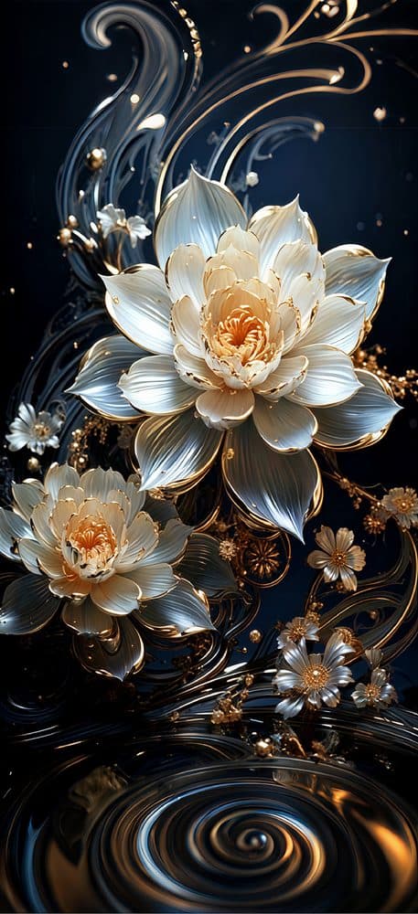 Dekoratif duvar paneli HD26242 — lotus, lacivert ve beyaz