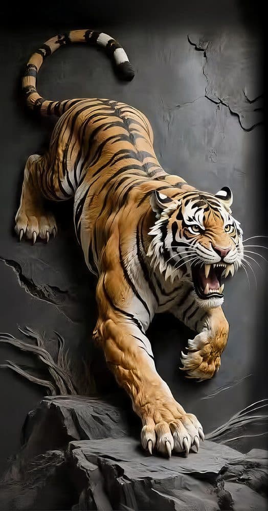 Dekoratif duvar paneli HD26273 — kaplan, kehribar ve gri