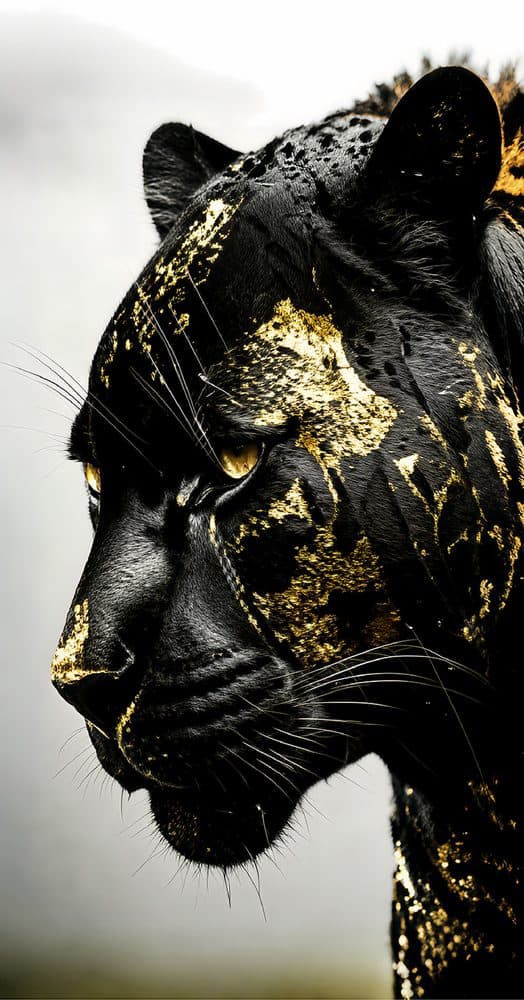 Dekoratif duvar paneli HD26284 — panter, siyah ve altın