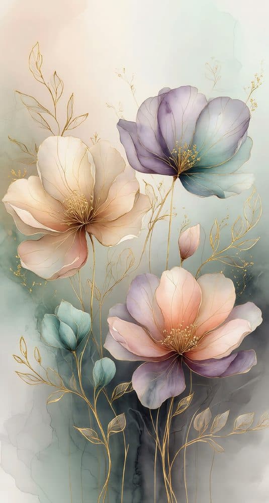 Dekoratif duvar paneli HD26132 — çiçek, pastel, şakayık