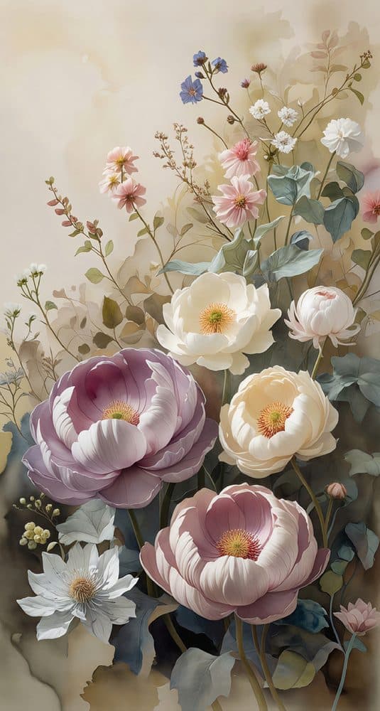 Dekoratif duvar paneli HD26133 — çiçek, pastel, bahçe