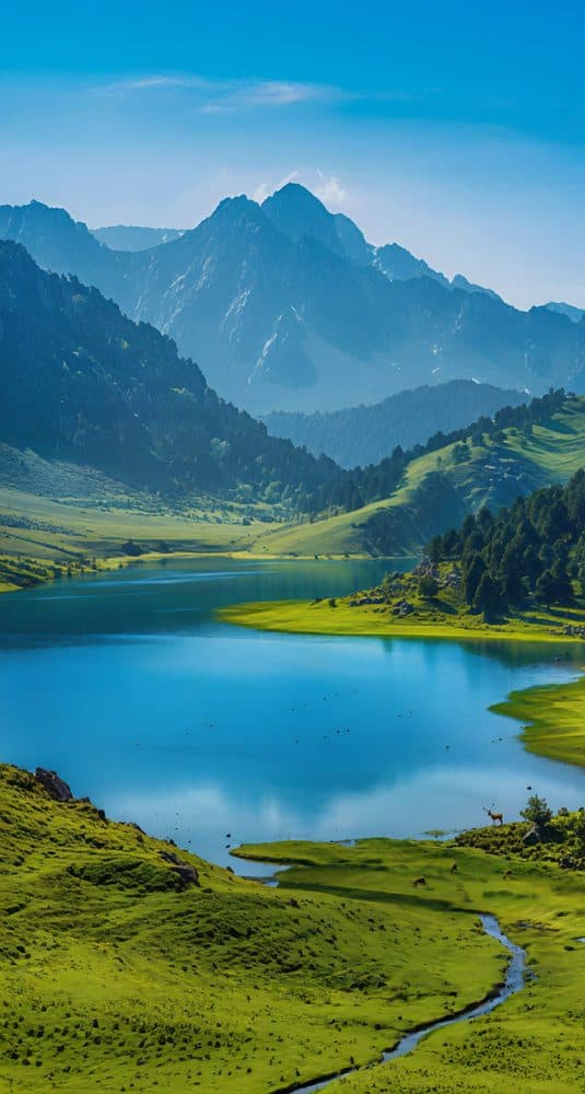 Dekoratif duvar paneli HD26138 — manzara, yeşil ve mavi, göl