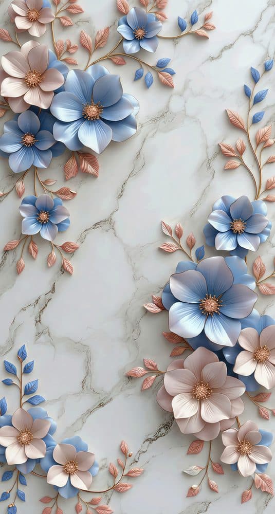 Dekoratif duvar paneli HD26170 — çiçek kabartma, mavi ve beyaz