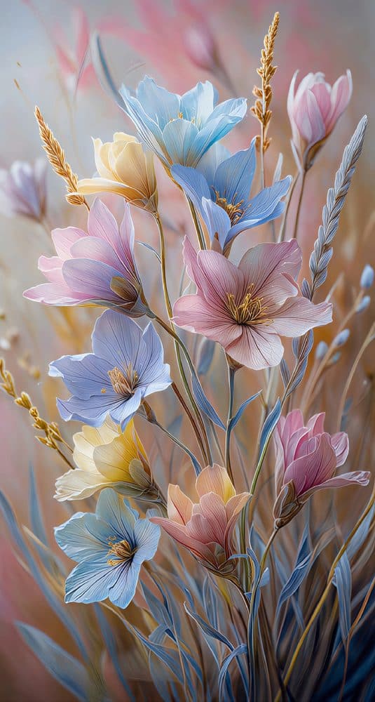 Dekoratif duvar paneli HD26178 — çiçek, pastel