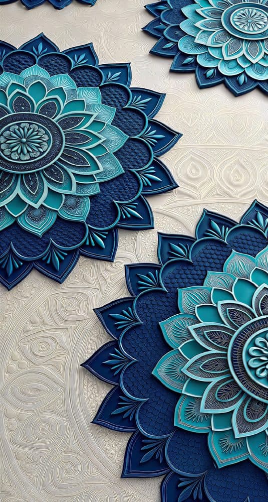 Dekoratif duvar paneli HD26194 — Mandala, petrol ve mavi