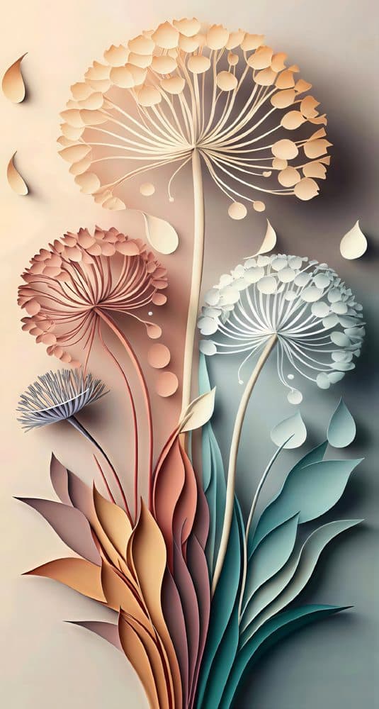 Dekoratif duvar paneli HD26196 — botanik, pastel, karahindiba
